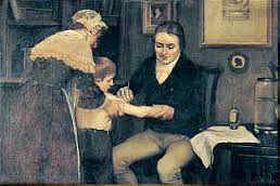 Antique photo of Edward Jenner administering a vaccine to a child